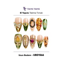 10'lu Renkli Uzun Badem Ubd1566 Tekrar Kullanılabilir El Yapımı Protez Takma Tırnak M