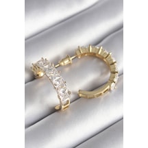 Pirinç Gold Renk Zirkon Taşlı Halka Model Kadın Küpe - Tj-bkp8609 Çok Renkli