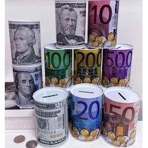 Euro Dolar Desenli Metal Kumbara Silindir Tasarruf Para Kutusu 1 Adet
