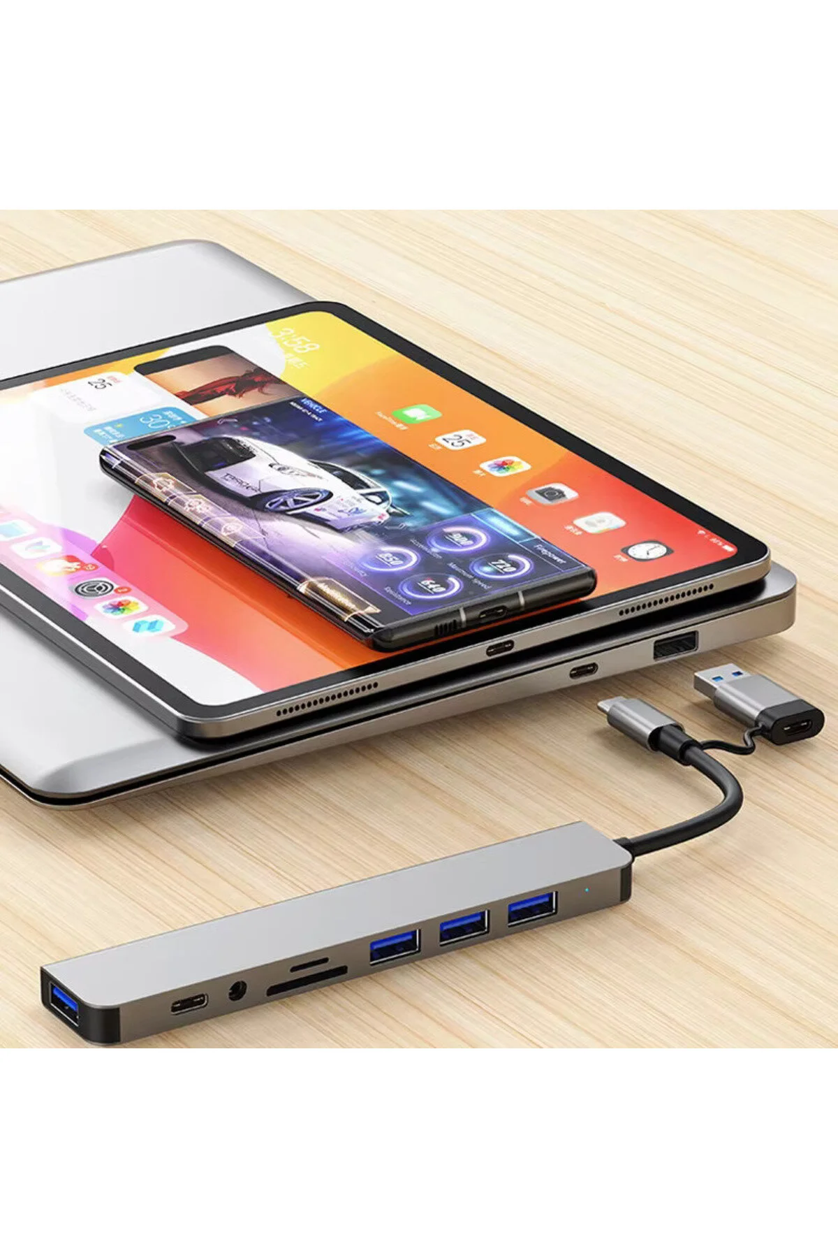 8ın2 Usb Hub 3.0 Usb C 5gbps Yüksek Hızlı Usb Splitter Sd Tf Kart Okuyucu Adaptörü Apple Uyumlu MacBook Pro Için