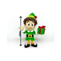 3d Baskı Neşeli Yılbaşı Elfi - Dekoratif Hediye Paketili Elf Heykelcik - 24 Cm Noel Karakteri