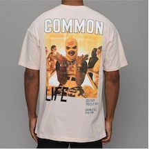Flood Of Style Erkek Bej Common Baskılı Oversize Bisiklet Yaka Tshirt