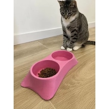 Hubrendy Sh İkili Model Beton Kedi Köpek Mama Ve Su Kabı 24cm 12cm 5cm - Pembe