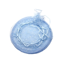 Büzgülü Kese. 24 Cm Pullu Organze. 25 Adet - Mavi