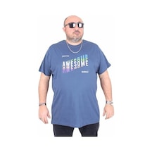 Starbattal Erkek Büyük Beden Sıfır Yaka Tişört Awesome 25164 Indıgo İndigo