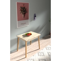 Vilinze Avanos Ahşap Ayaklı Katlanır Kanatlı Mdf Mutfak Masası - 60x90+60 90x120 Cm Traverten
