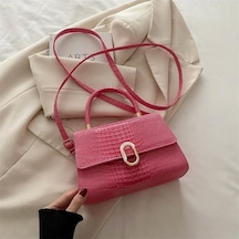 Novahub El Çantası Moda Trend Çapraz Askılı Çanta Retro Basit Küçük Kare Çanta Kişiselleştirilmiş Timsah Desenli Omuz Çantası Gül Pembe Fuşya