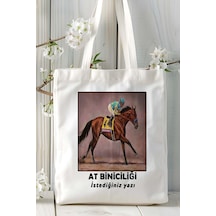 Art Hediye At Biniciliği Atçılık At Baskılı Bez Omuz Çantası Kişiye Özel Model 6 Çok Renkli