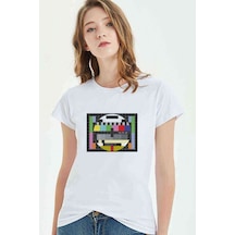 Sinyal Yok Baskılı Beyaz Kadın Tshirt