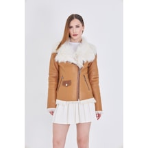 M M Marki Marki Kadın Hakiki Toskana Kürk Mont Taba, Fit Kesim, Fermuarlı, 63 Cm, Kışlık, Lüx Deri Mont - 112122