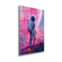 Pembe Bulutlarda Yürüyen Astronot Çerçevesiz Cam Tablo