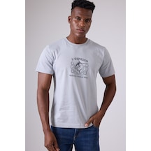 Marıne Tee Deniz Temalı Ribana Bisiklet Yaka Pamuk T-shirt-3138 Gri
