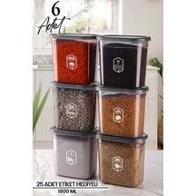 Kitchen Life 6'lı Şeffaf Antrasit Dikdörtgen Saklama Kabı Seti 1800ml - Çoklu Set Yapılabilen Set Erzak Antrasit