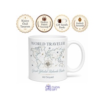 World Traveler Yazılı Dünya Gezgini Kıtaları Aşan Seyyah Kahve Kupası Hediye Beyaz / Çok Renkli