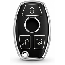 Autohan Keys Mercedes İle Uyumlu 2001-2016 Be Tipi Nano Anahtar Kılıfı, Siyah, Gümüş Renk