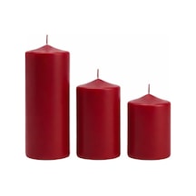 3 Lü Kırmızı Silindir Mum Seti, İçten Yanan Dekoratif Blok Mumlar, Küçük 7x7 Cm, Orta 7x10 Cm, Büyük 7x15 Cm, Uzun Süre Yanış, Kokusu Olmayan Şık Mum Seti 50 x 22