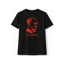 Barlashive Kız Çocuk Atatürk Baskılı Tişört Kısa Kollu Bisiklet Yaka T-shirt - Siyah Çok Renkli