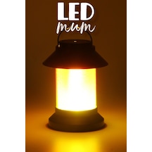 Led Mum Sokak Lambası Tip Kulplu Dumansız Pilli Alevli Dekoratif Yapay Mum Işıldak Siyah 1036-9