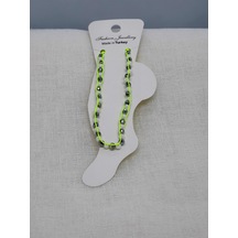 Glamglamour Fosfor Yeşil Kristal Boncuk Kadın Halhal Çok Renkli