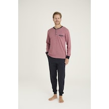 Kly Patlı Sıfır Yaka Jakarlı Penye Erkek Pijama Takım Bordo