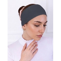 Alivascarf Kaymayan Silikonlu Bandana Bone Siyah - Kadın Tesettür Dikişsiz Kaymaz Geçme - Sportif Saç Bandı Antrasit