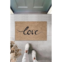 Bej Kapı Önü Paspası Büyük Yazılı Love Desen K-3316 Renkli