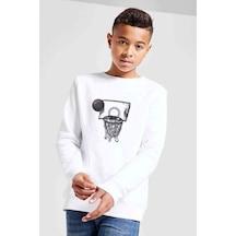 Tshirthane Basketbol Top Pota Baskılı Unisex Çocuk Beyaz Sweatshirt Beyaz
