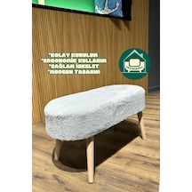 Paris Retro Ahşap Ayaklı Geniş Oturum Alanlı Oval Bench Puf Gri