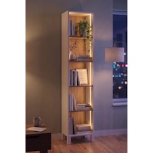 Yoda 5 Raflı Neon Led Işıklı Dar Alan Kitaplık Ahşap Ayaklı Sepet-beyaz 183cm Yd5-sw