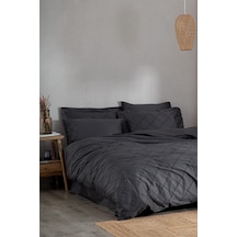 Ecocotton Mahfer Antrasit Çift Kişilik %100 Organik Pamuk Brodeli Nevresim Takımı Antrasit