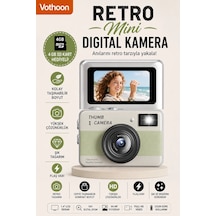 Retro Mini Dijital Kamera 1080p 1.47 İnç Flip Ekranlı Flaşlı Selfie Vlog Kamerası 4gb Sd li Ye
