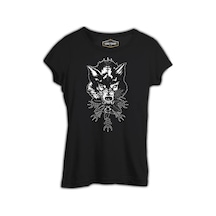 Wild Wolf Head Over A Desing Siyah Kadın Tshirt 001