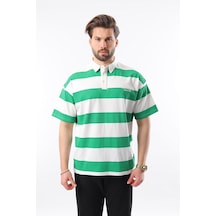 Madmext Yeşil Oversize Renk Bloklu Polo Yaka Tişört E7120 Yeşil