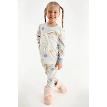 Kız Çocuk Pamuklu Uzun Kollu Tavşanlı Pijama Takımı-11393 Bej