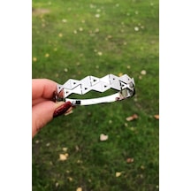 Pırıltılı Kelebek Desen Çelik Kelepçe - Gümüş Renk Gümüş