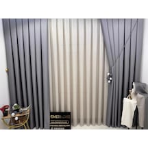 Nivemeshome Roma 18542-d Gri Keten 1/3 Sık Pileli Fon Perde Apm Gri