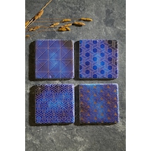 Altın Varaklı Mavi 4'lü Traverten Bardak Altlığı Mavi