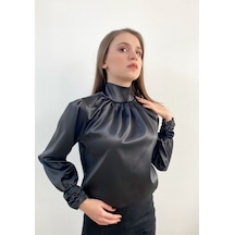 Mois Atelier Siyah Saten Bluz, Tasarım, Hediye, Büyük Beden, Tesettür