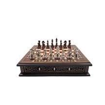 Özel - 568 - Tasarım El İşi Yuvarlak Satranç Tahtası Ve Metal Satranç Taşları Mcyv28 - - Concepta - Bakır-gümüş, Kırmızı