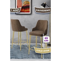 Canisa Tera Serisi 1 Adet Babyface Kumaş 65 Cm Gold Kaplama Ayaklı Kahverengi Bar Sandalyesi Kahverengi Sandalye Gold Kaplama Ayak