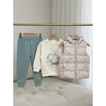 Efemkids 3'lü Kapitone Unisex Bebek Takım 6-9 Ay 9-12 Ay 12-18 Ay Ayı Desenli Yenidoğan Bebek Takım Ayı Desenli Kapüşonlu Yelek+uzun Kollu Çıtçıtlı Body+pijama Bej