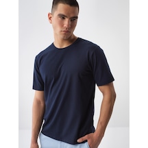 Xint Lacivert Pamuk Dokulu Slim Fit Tişört 502206