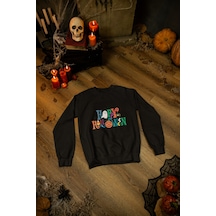 Magors Stıl-x Happy Halloween - Cadılar Bayramı Baskılı Unısex Çocuk Sweatshırt Siyah-9
