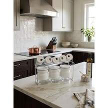 Modern Tasarım Metal Standlı Çok Amaçlı Baharat Takımı Beyaz Şeffaf