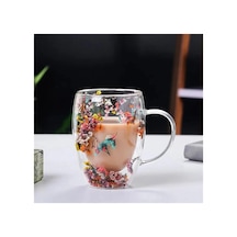 350 Ml Isıya Dayanıklı Borosilikat Çift Çidarlı Flower Cup Bardak Çiçekli Kahve Sunum Bardağı çok renkli