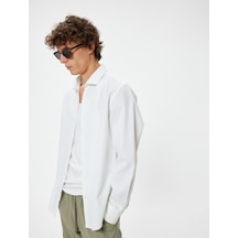 Koton Yarım İtalyan Yaka Gömlek Slim Fit Uzun Kollu Düğmeli Beyaz 4sam60079hw Beyaz