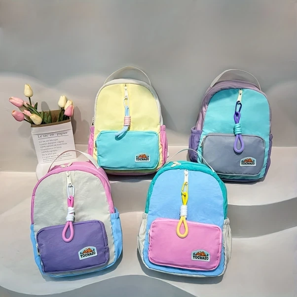 Elmpaly Kayısı Mor Renk Blok Hafif Nylon Sırt Çantası 3-14 Yaş Ayarlanabilir Askı Morlu Kayısı