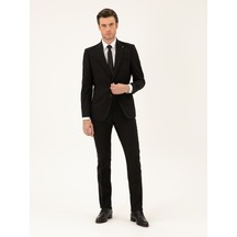 Cacharel Siyah Slim Fit Çizgili Yün Karışımlı Takım Elbise