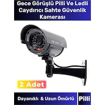 Özel Ev Apartman Bahçe İş Yeri Gece Görüşlü Pilli Ledli Caydırıcı Sahte Güvenlik Kamerası 2'li Set