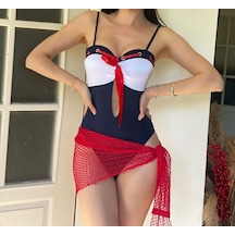 Kayahan Collection Kuşgözü Detaylı Mayo Pareo Takım Lacivert